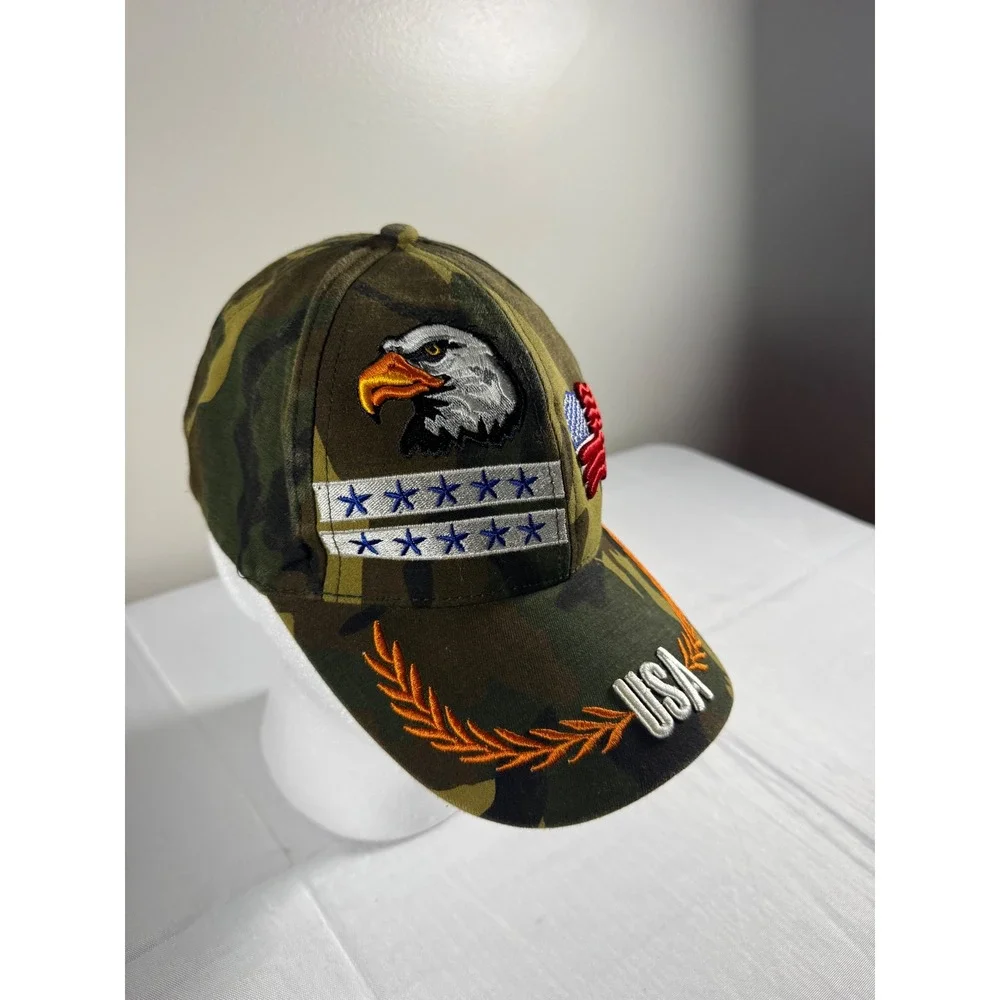 USA Patriotic Camo Baseball Hat Eagle American Flag Embroidered Camouflage Cap